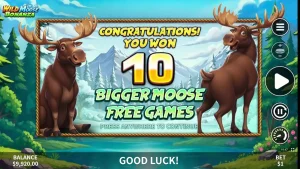 Pemandangan hutan belantara dalam permainan slot Wild Moose Bonanza